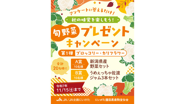 「旬野菜プレゼントキャンペーン」第1弾ブロッコリー・カリフラワー　11月15日まで実施　にいがた園芸農産物宣伝会